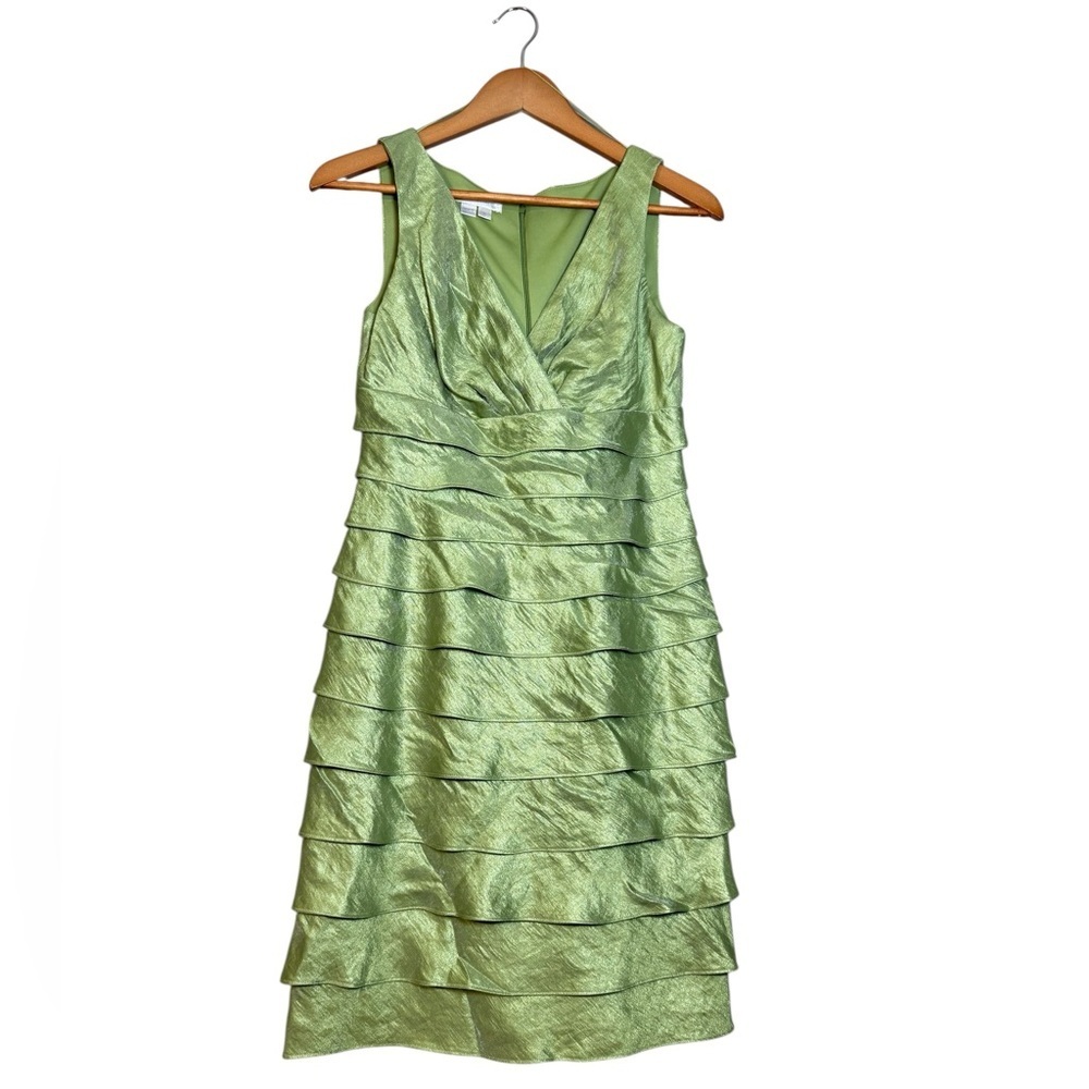 London Times Green Shimmer Ruffle Cocktail Dress Women’s Size 4 NWT
